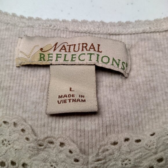Natural Reflections Tank Top Size Large Beige Ribbed Eyelet Lace Trim Cotton Y2K - Picture 7 of 14